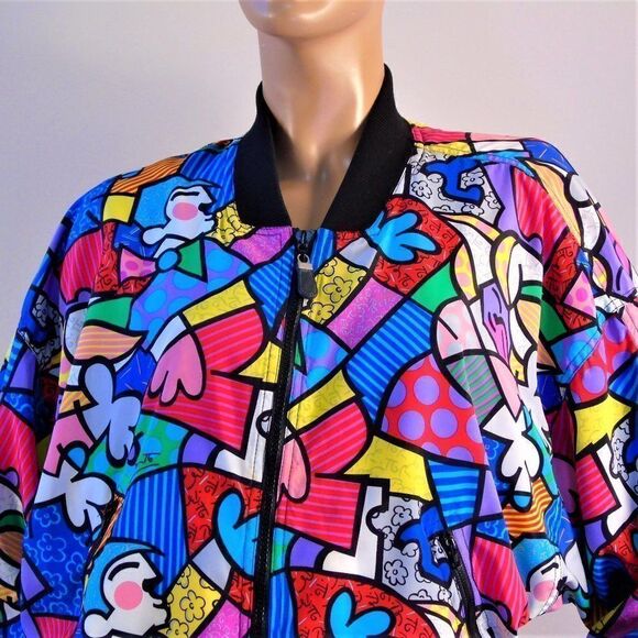 Vintage 1990s Pop Art Romero Britto Bomber Jacket - Picture 1 of 9